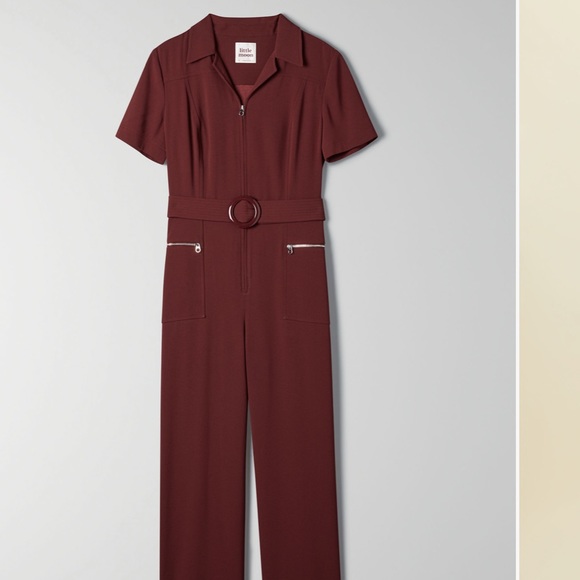 Aritzia Dresses & Skirts - Aritzia 70s belt wide leg jumpsuit red 0